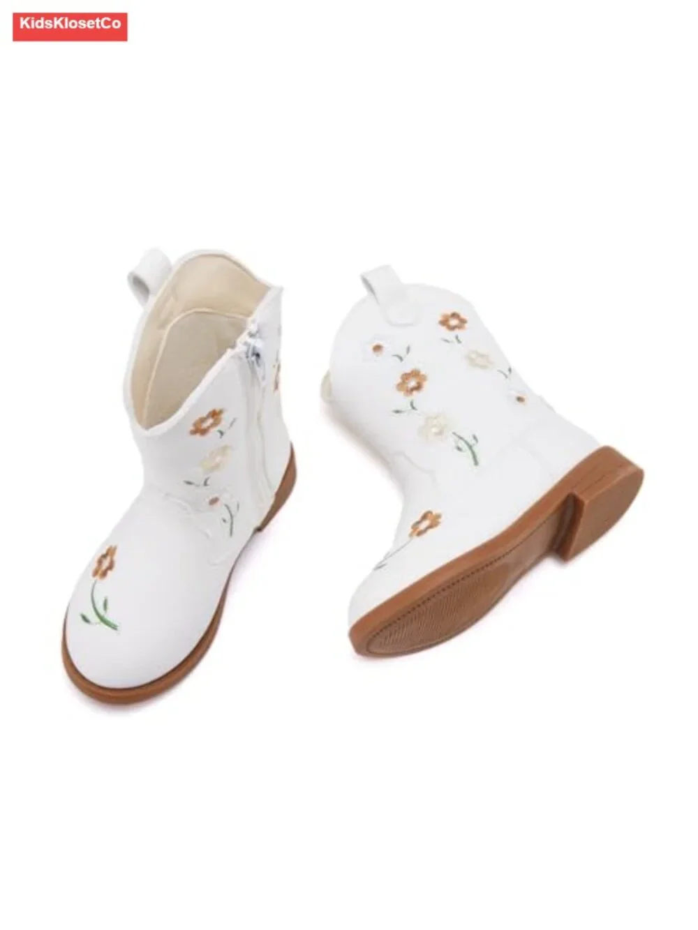 Toddler Girls Cowgirl Boots Mid Calf Western Flower Pointed Toe Riding Shoes